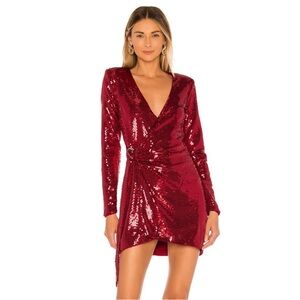 Lovers + Friends Linger Blazer Mini Wrap Dress Long Sleeve Red Sequins S NWT